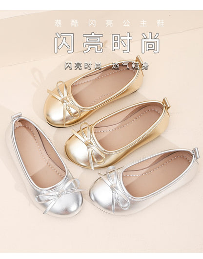 Elegant Girls Shoes Metal Colored Princess Casual Flats Soft Mary Jane Shoe Children Gold Silver Classic Ballet Flats Shoe 26-37