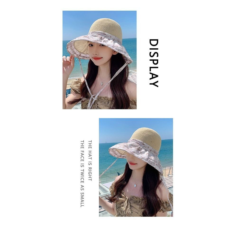 Fashion Flower Print Straw Hat Sun Protection Wide Brim Beach Hat Can Be Used As Bag Breathable Visor Hat Outdoor