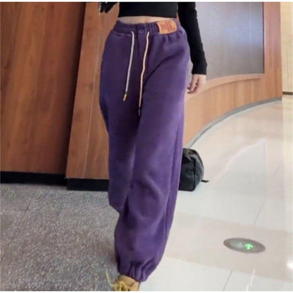 Solid Casual Thicken Women Corduroy Pants Lamb Fleece Padded Cashmere Warm Sweatpants Female Elastic Waist Soft Fur Trousers