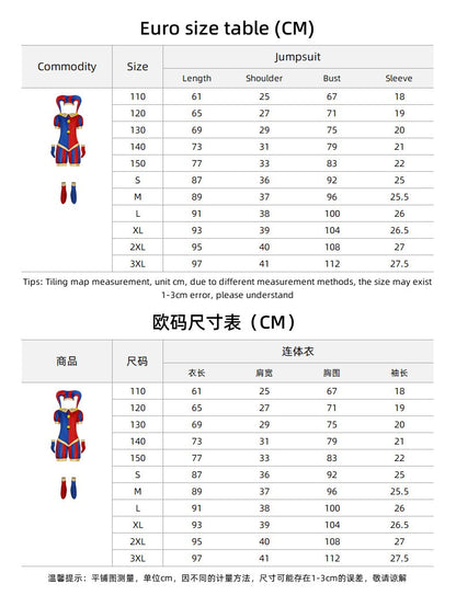 Animation Pomni Cosplay Jumpsuit with Hat aShoes Cover Gloves Magical Virtual Circus Outfits for Halloween Carnival Circus