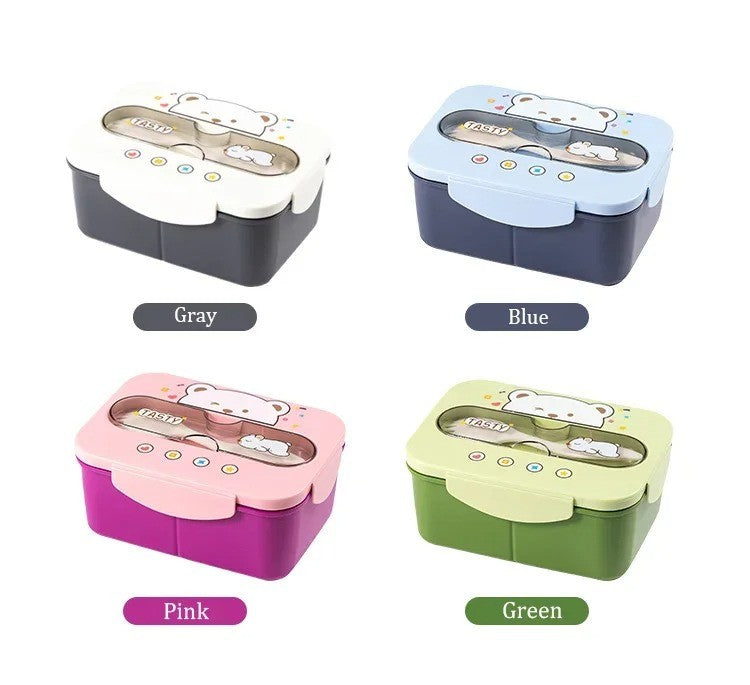 Conjunto de Copo Lancheira Infantil de Plástico Portátil 1200ML com Garfo e Lancheira Infantil com Copo de Água, Recipiente para Armazenamento de Alimentos