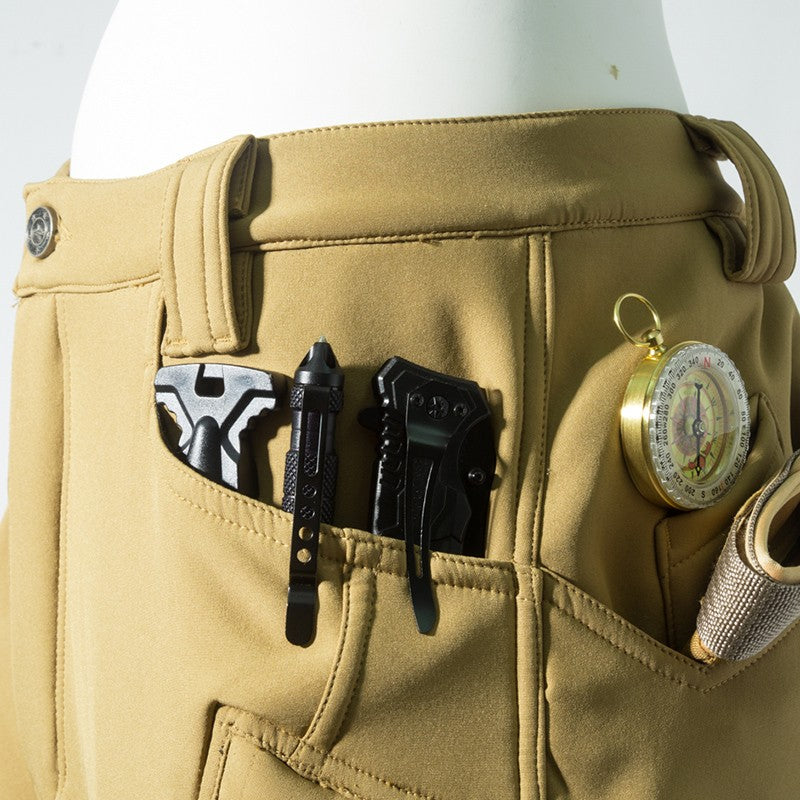 Men Winter Autumn Warm Fleece Pants Waterproof Hiking Camping Climbing Cargo Military Tactical Casual Trousers Softshell Elastic