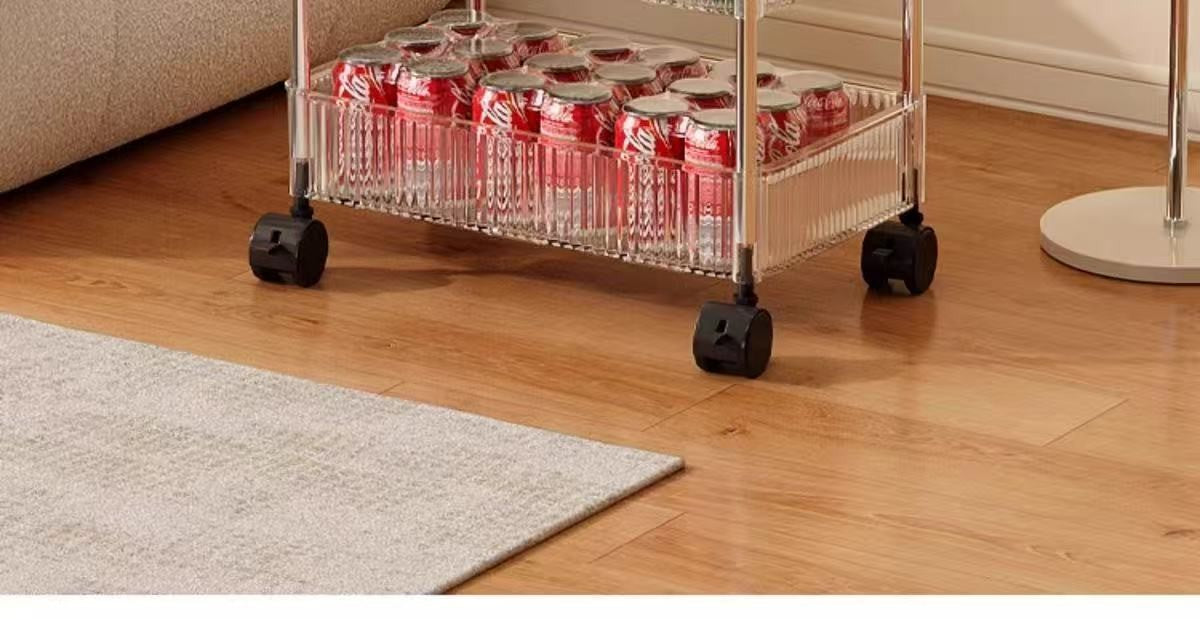 Prateleira de armazenamento móvel para banheiro para lanches, brinquedos e cosméticos multi-camadas, carrinho pequeno transparente