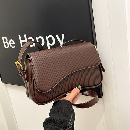 Solid Color Striped Flannel Women Crossbody Bag Quiet Luxury Designer Bag Fashionable Elegant PU Leather Shoulder Bags for Women