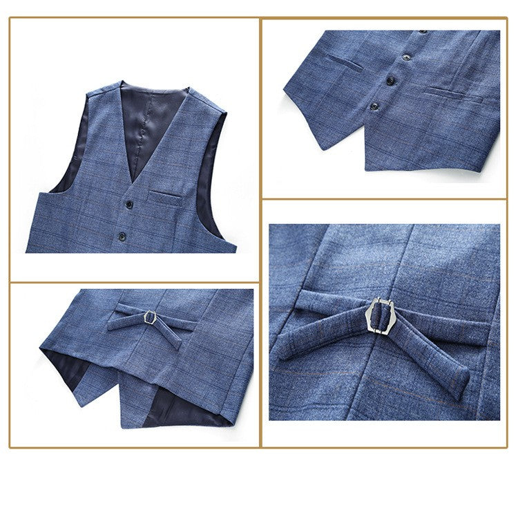 Mens Suits 3 Piece Business Office Formal Set Checkered Pattern Slim Fit Blazer Vest Pants High Quality Luxury Work Wedding