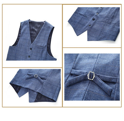 Mens Suits 3 Piece Business Office Formal Set Checkered Pattern Slim Fit Blazer Vest Pants High Quality Luxury Work Wedding