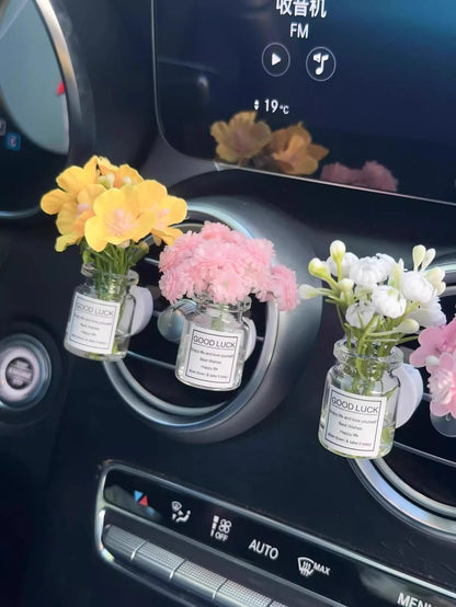 Enfeites de clipe de saída de ar do console central do carro, flores simuladas, clipe de carro, enfeites de vaso de vidro de jasmim, respira bebê para meninas, decorações
