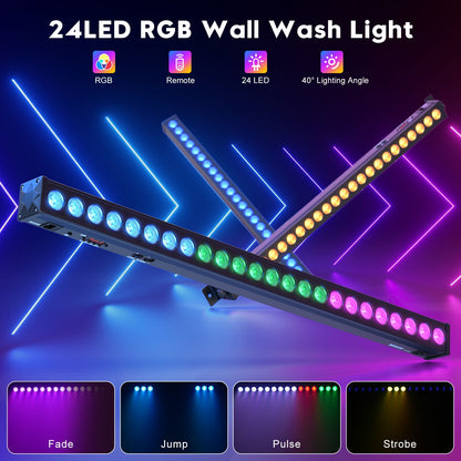 U'King 1/2Pcs 60W RGB 24LED Wall Wash Light Bar With Remote Controller DMX512 Stage Light Bar For DJ Wedding Party Church Music