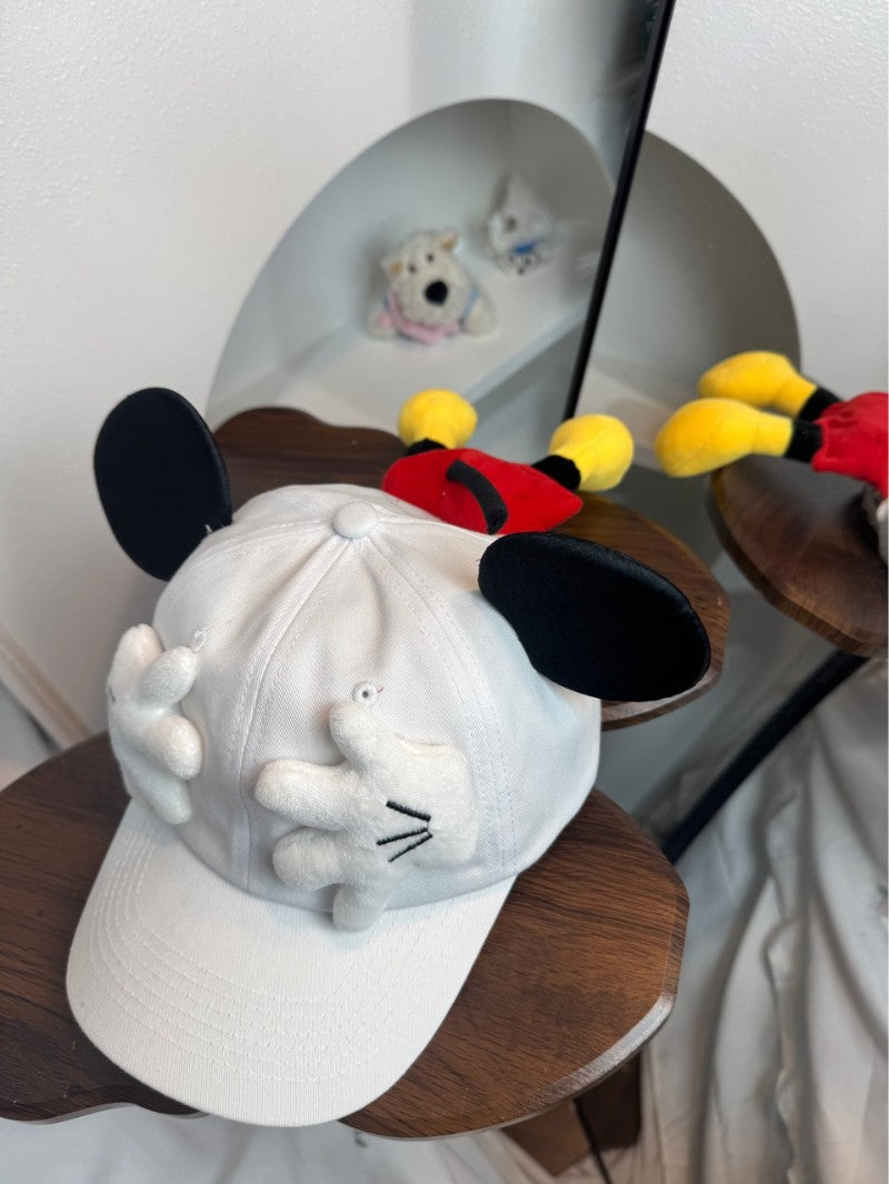 Boné de Beisebol Disney Novo Mickey Mouse Bonitinho Mickey Pequena Boneca de Palma Proteção Solar Boné com Viseira Kawaii Desenho Animado Orelhas de Mickey Chapéu de Sol
