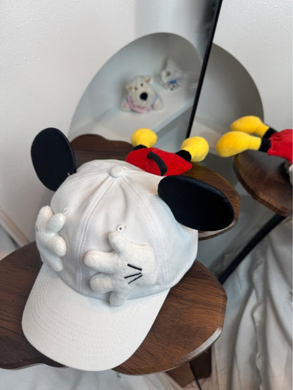 Boné de Beisebol Disney Novo Mickey Mouse Bonitinho Mickey Pequena Boneca de Palma Proteção Solar Boné com Viseira Kawaii Desenho Animado Orelhas de Mickey Chapéu de Sol