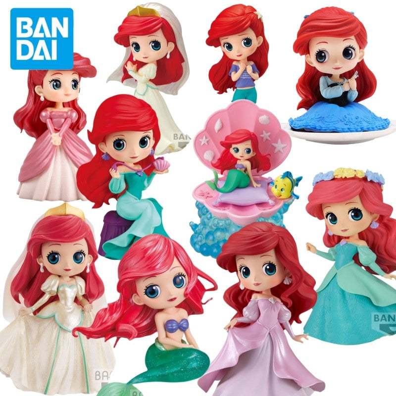 Bandai Disney A Pequena Sereia Anime Qposket Personagens Ariel Linha Glitter Boneco de Ação Modelo Colecionável Brinquedos Presente de Aniversário
