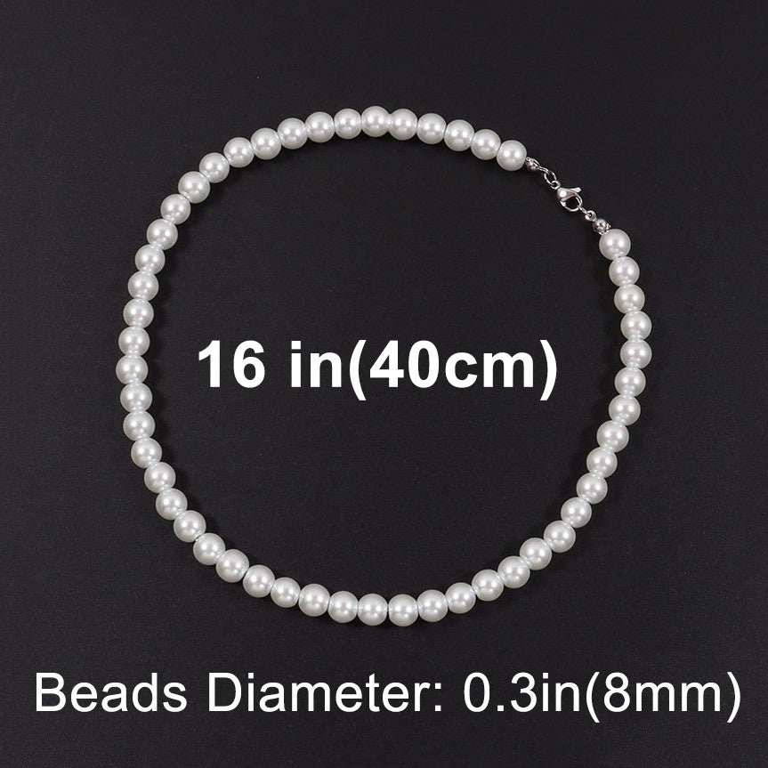 Colar Elegante de Pérola Branca Artificial 1 Peça Gargantilha Corrente de Contas para Homens e Mulheres Presente de Joia da Moda