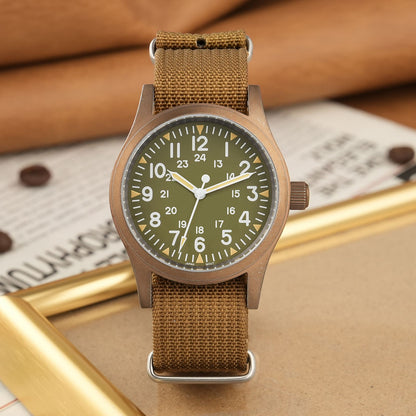 Militado Ml05 Vintage Field Watch VH31 Sweep Second Quartz Movement Sapphire Crystal High Clear AR Coating Luminous 38Mm Watches