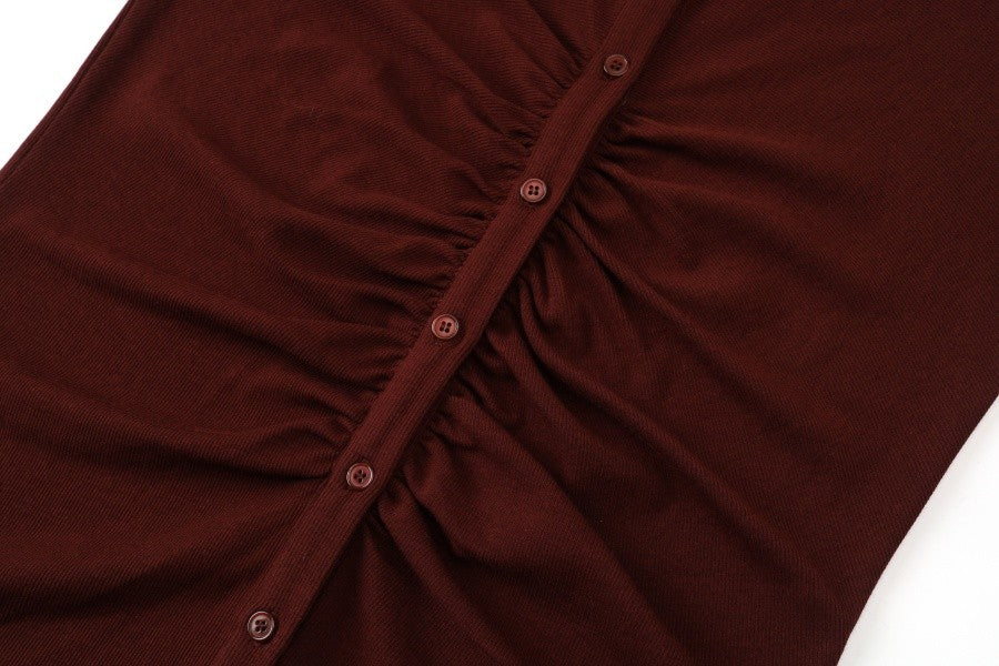 AS AW25 woman dress turn-down collar ribbing high elastic shirring maxi dress