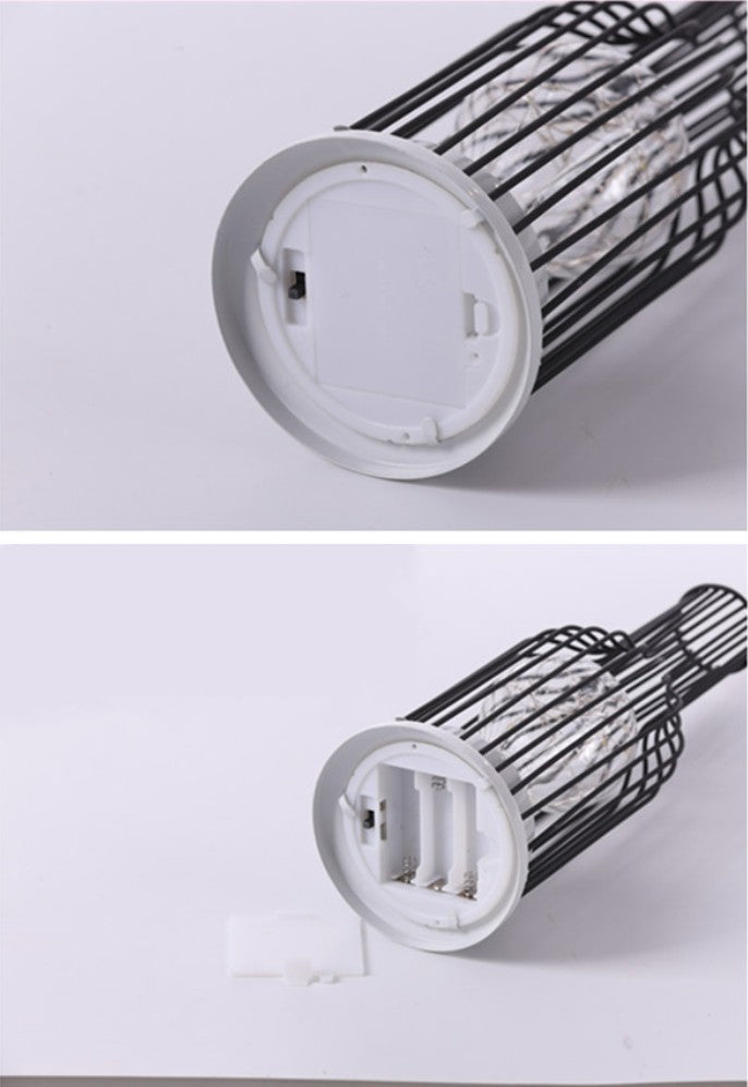 1PC Indoor Iron Wire Cage Design Night Light,Battery-Powered LED Lamp, Decorative Table Lighting for Bedroom, Living Room