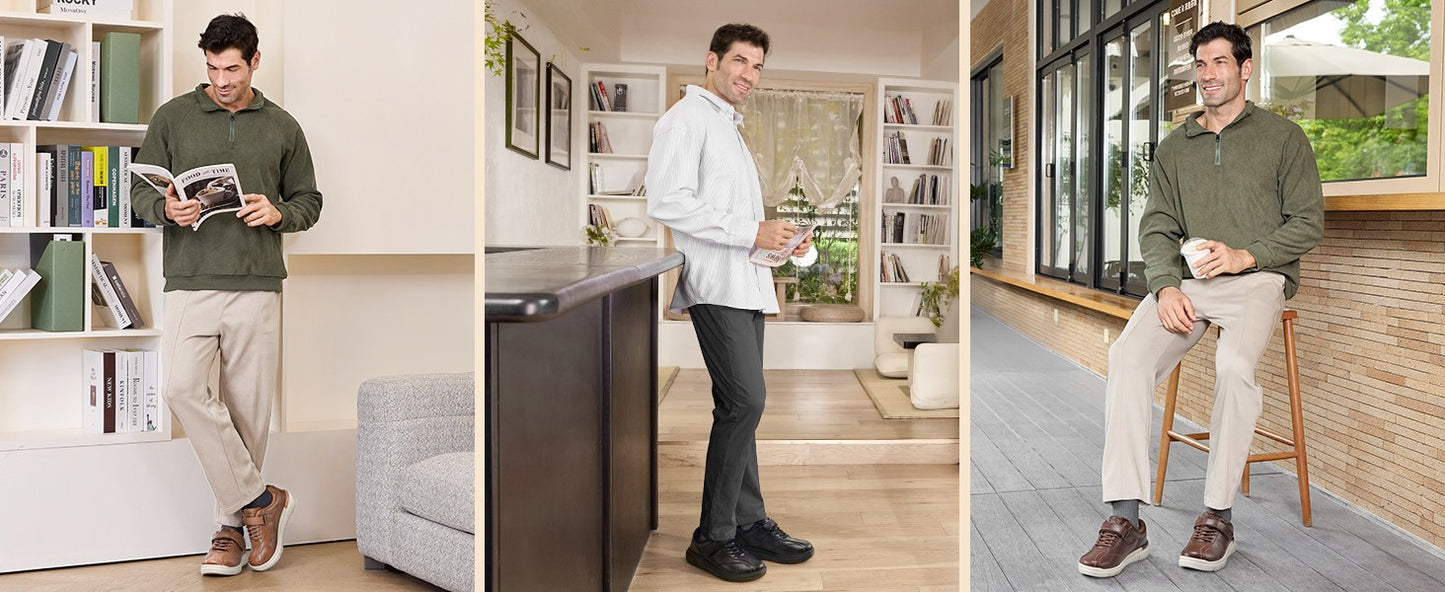 Fittington Diabetic Shoes For Men Extra Wide Width Velcro Walking Shoes Water-Repellent Slip On Leather Sneakers For Diabetic S