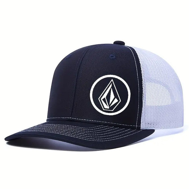 Boné de beisebol estampado com símbolo simples ligeiramente curvado masculino e feminino para eventos esportivos ao ar livre, boné de pato, chapéu de motorista de caminhão americano