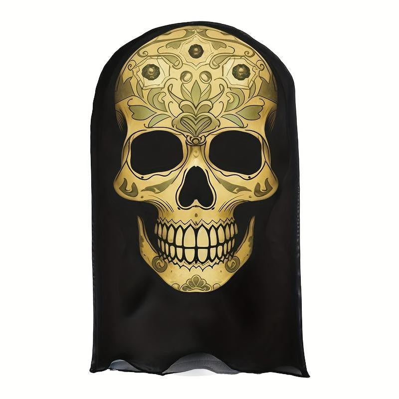 Golden Skull Mask with Patterned Totem Decoration – Inspired By The Mexican Day of The Dead. Featuring Hollow Eye Sockets