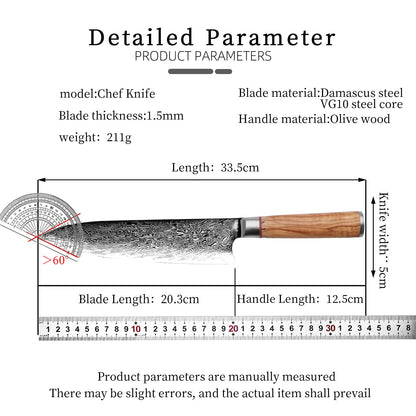 Faca de Chef Aço Damasco 67 Camadas Lâmina VG10 Cabo de Madeira Cutelo para Carne Legumes Faca de Cozinha Japonesa Nakiri Messer
