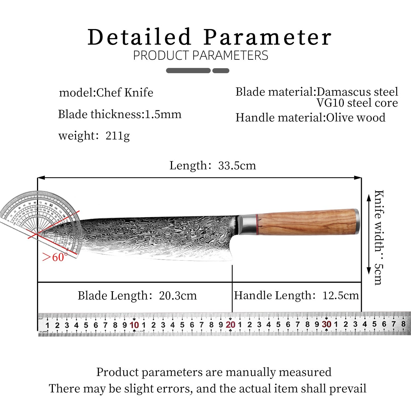 Faca de Chef Aço Damasco 67 Camadas Lâmina VG10 Cabo de Madeira Cutelo para Carne Legumes Faca de Cozinha Japonesa Nakiri Messer