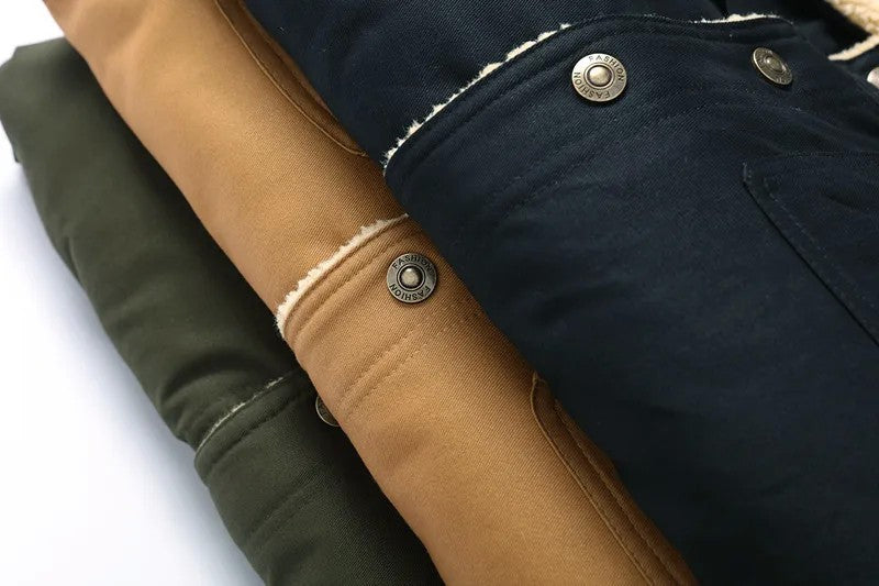 New Winter Men's Bomber Jacket High-quality Plush Thicken Wool Cargo Jackets Lapel Button-up Thick Warm Coat for Men Outwear 5XL