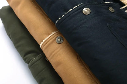 New Winter Men's Bomber Jacket High-quality Plush Thicken Wool Cargo Jackets Lapel Button-up Thick Warm Coat for Men Outwear 5XL