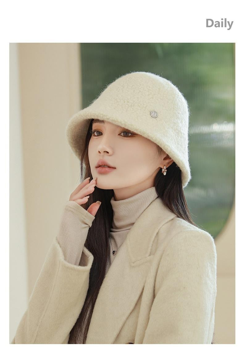 Chapéu Bucket Feminino Outono Inverno Lã Aba Larga Quebra-Sol Bob Cap Manter Quente Casual Vintage Acessórios de Chapéu Feminino