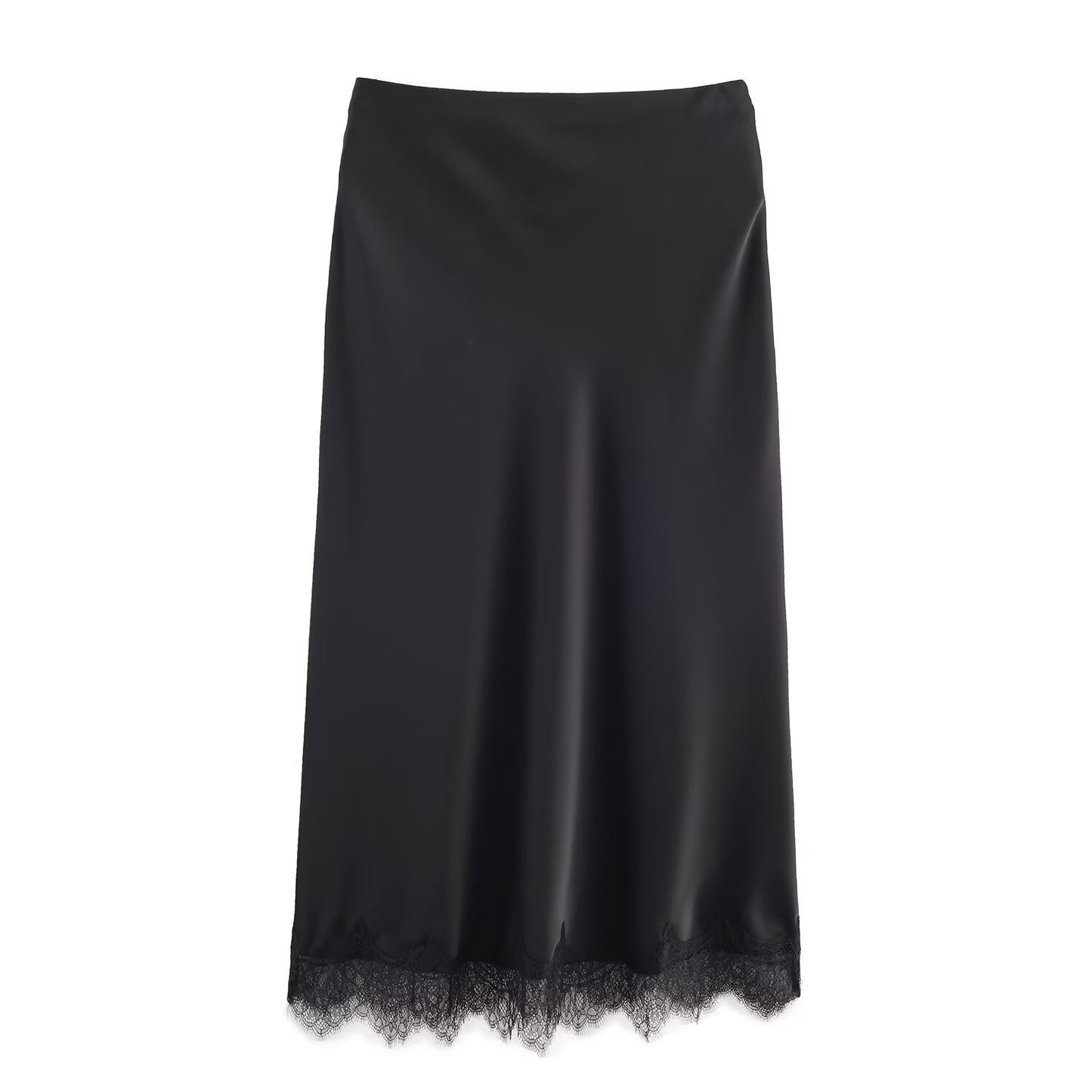 Sexy Satin Half-length Skirt for Women Autumn 2025 Fashionable Trendy Girl Long Skirt A- line Lace Embellished Commute Style