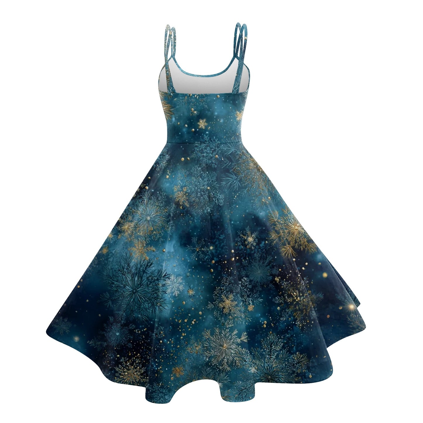 High Quality Cute Women's Casual Fashion Round Neck Christmas Print Mid-Length Dress Pretty Sweet Christmas Suspender Dress