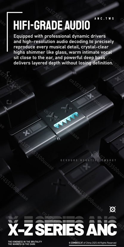 Zombiescat B10 -45dB ANC Earbuds Necklace Design Bluetooth 5.4 Earphone Boost Deep Bass Headphone with Active Noise Cancellation