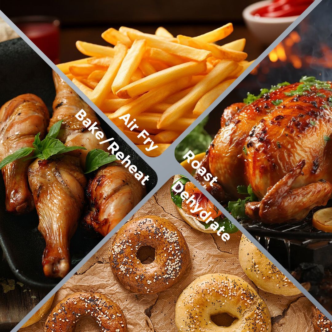 Fritadeira de ar 8 em 1, 6 litros, Forno elétrico de fritura quente sem óleo, Assar, Grelhar, Cozer, Desidratar e Manter os alimentos aquecidos, 120V