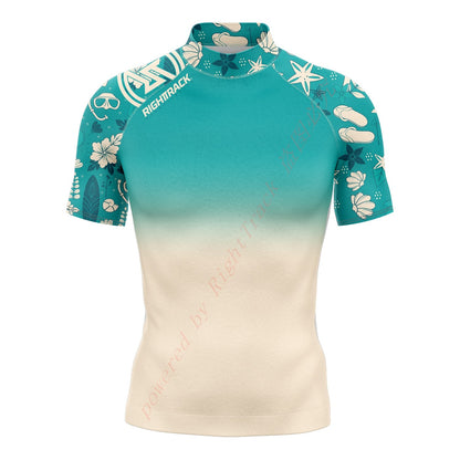 Hot Men's Short Sleeve Surfing Shirt Nautical Diary Lycra Rashguard RIGHTTRACK For Surf Sportswear Beach Swimwear UPF50+ Clothes