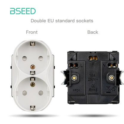 BSEED EU Standard Wall Socket with USB RJ45 TV Satellite Plug Glass Panel DIY Free Combination Function Part for Home Automation