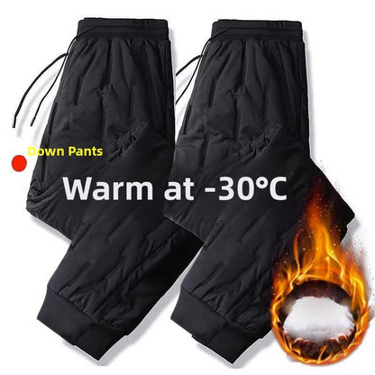 Calças masculinas casuais de inverno 2024 outono forradas com velo, enchimento de pato, térmicas, resistentes a manchas, calças compridas juvenis