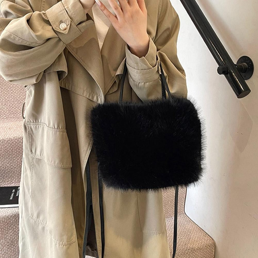 Faux Fur Tote Bag Women's Bucket Plush Light Luxury Ladies Handbags Soft Winter Crossbody Shoulder Bags