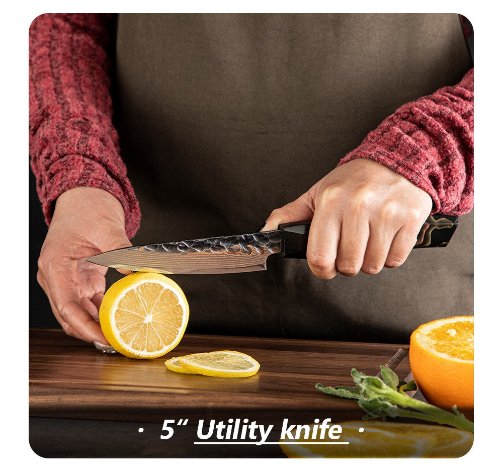 Conjunto de facas de cozinha de chef, santoku, nakiri e utilitária, com lâmina de aço Damasco de Cobre de 37 camadas e núcleo 10Cr15CoMoV, produto de venda quente