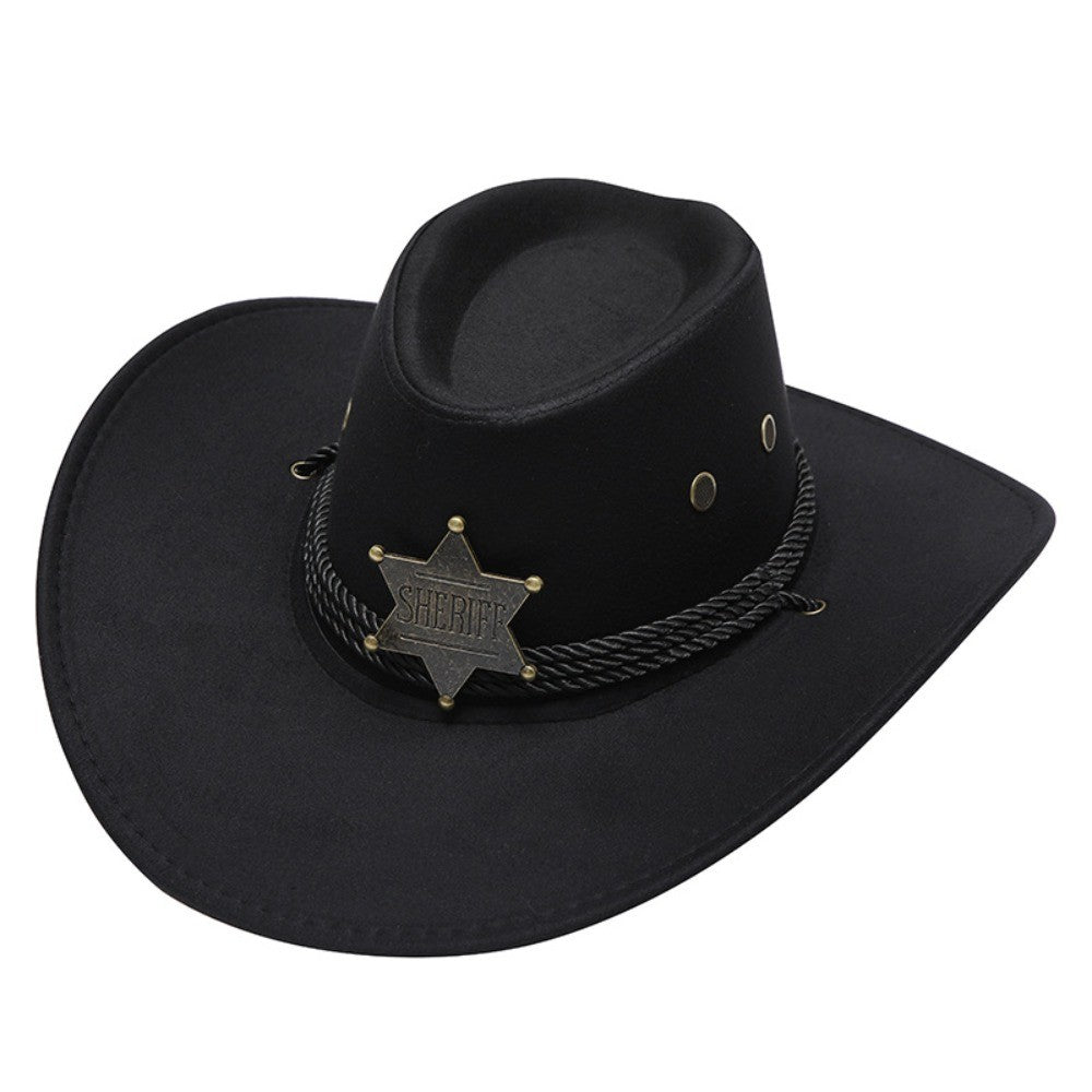 Chapéu Unissex de Cowboy para Praia em Camurça Sintética Aba Larga Proteção Solar Chapéu de Festa Cosplay Chapéu de Jazz Cor Sólida Respirável