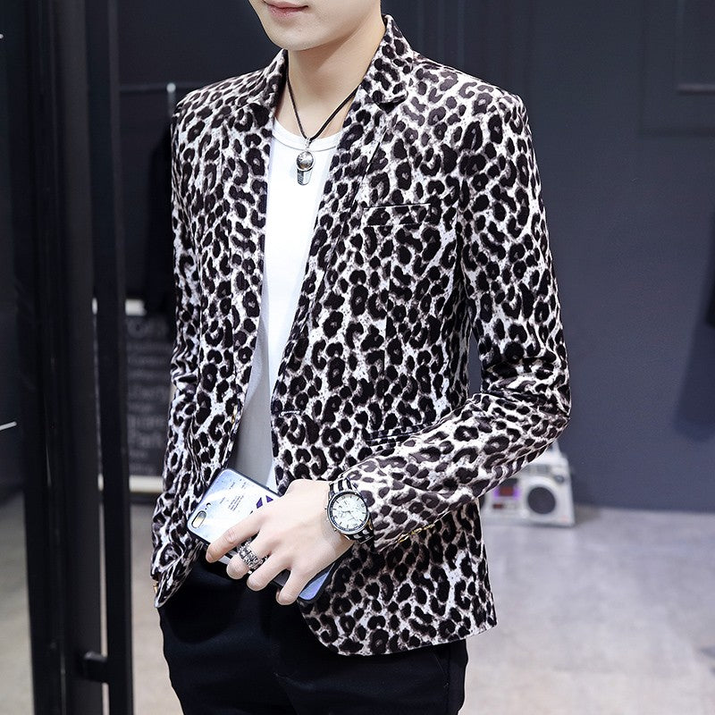 Blazer New Men's Fashion Business Gentleman Wedding British Style Banquet Leopard Print Luxe Handsome Outdoor Casual Blazer