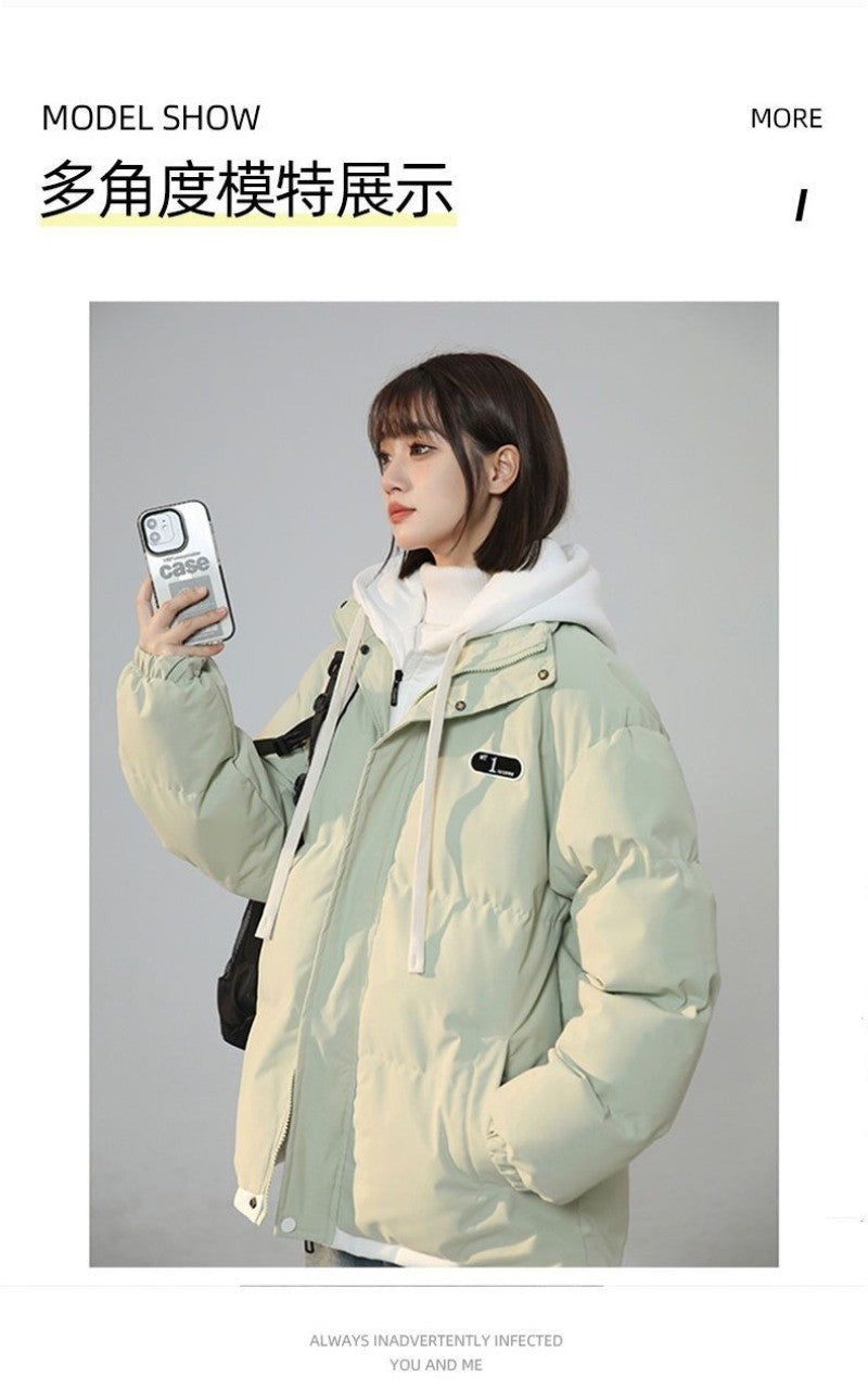 Korean Version New Fashion Letter Patch Fake Two Piece Cotton-padded Jacket Y2K Harajuku Vintage Thick Bread Loose Student Coats