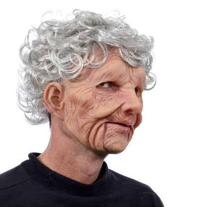 Black Elderly Woman Man Mask Wrinkle Full for Head Mask Grandpa/Grandma Face Novelty Mask Halloween Party Cosplay Props Supplies