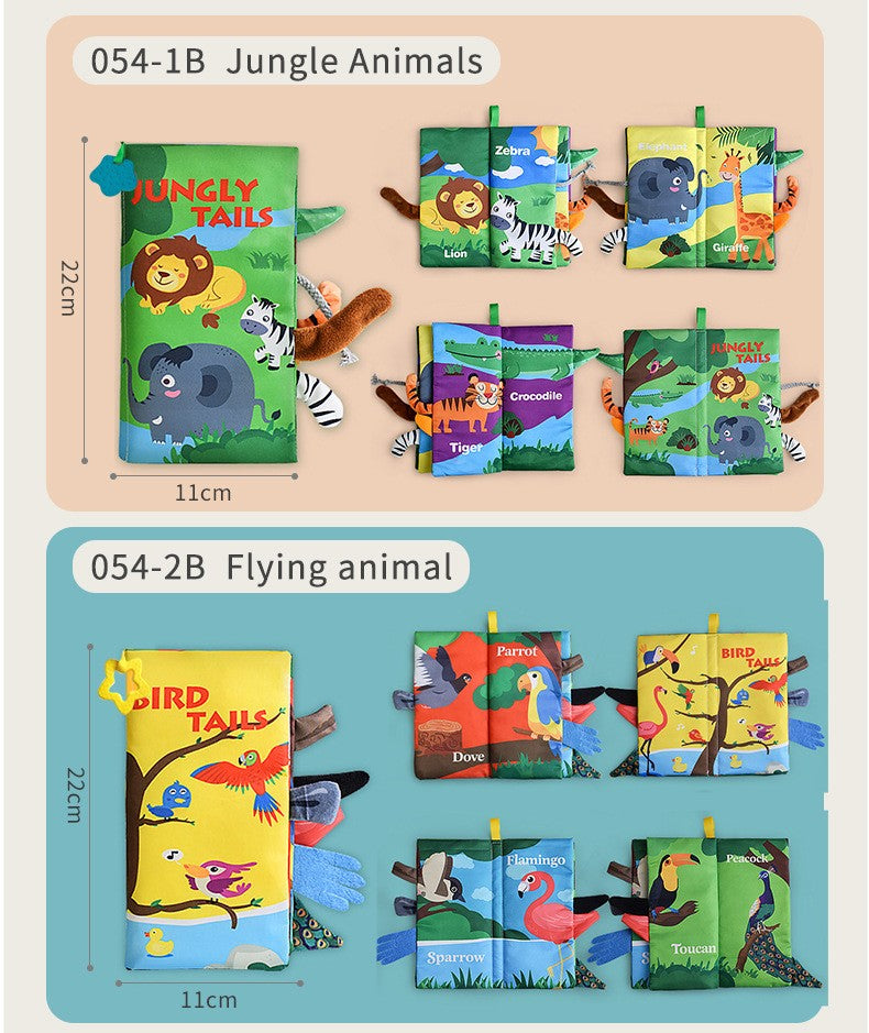 8 Page Tail Cloth Book Touch And Feel Infant Soft Books Cartoon Animals Development Interactive Early Education Toys For Baby