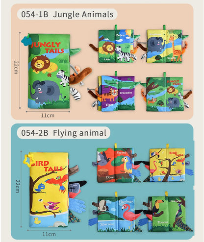 8 Page Tail Cloth Book Touch And Feel Infant Soft Books Cartoon Animals Development Interactive Early Education Toys For Baby