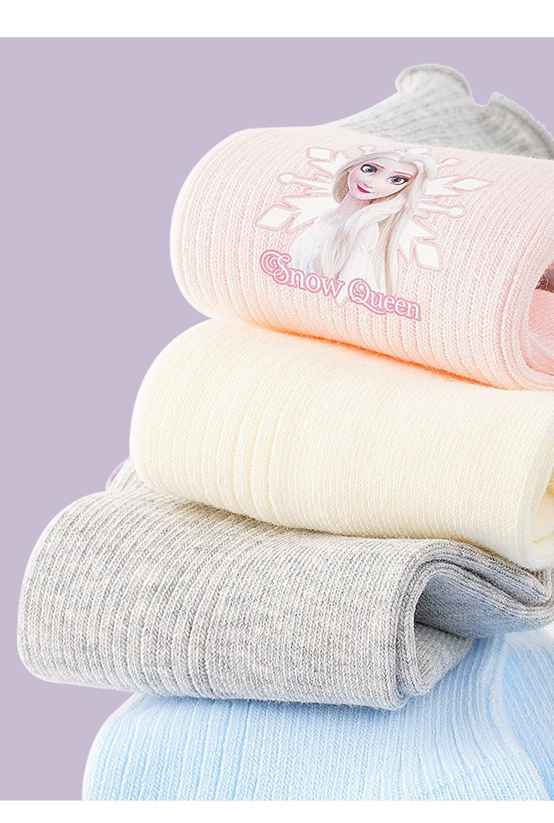 Disney Girls' Socks Autumn/Winter Lace Short Socks Elsa Princess A-Class Cartoon Children'S Cute Warm Cotton Socks