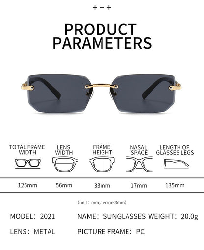 Óculos de Sol Retangulares sem Aro Modernos Populares Femininos Masculinos Óculos de Sol Pequenos Quadrados Para Mulheres Homens Viagem de Verão Oculos