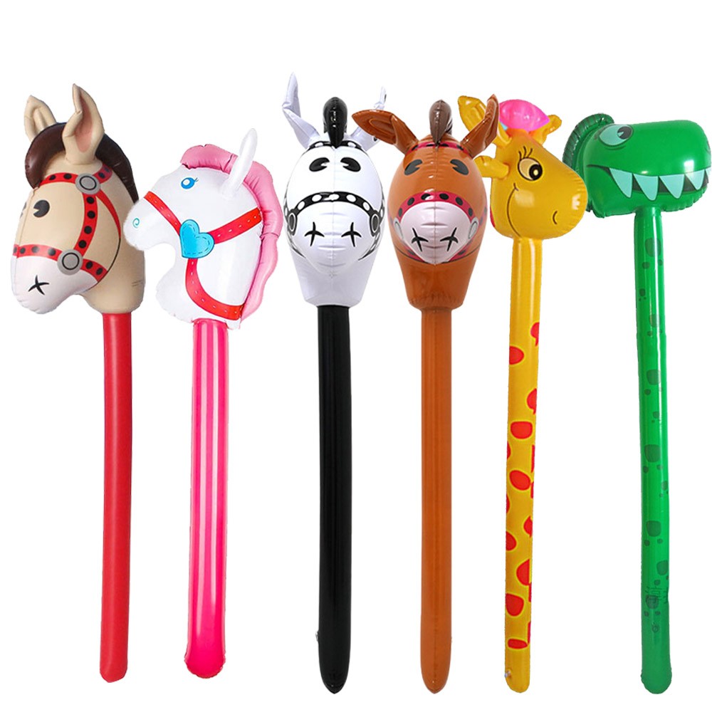 1/3/5pcs Inflatable Animal Theme Horsehead Stick Cowboy Giraffe Elephant Unicorn Cartoon Animal Baby Birthday Party Supplies