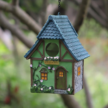 Casa de Pássaros de Resina para Jardim - Cabana Decorativa Suspensa, Presente Perfeito para Amantes de Pássaros e Pássaros Pequenos