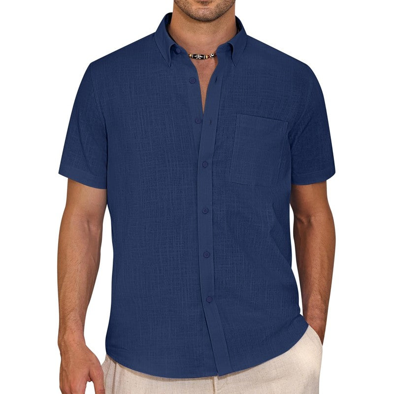 Men's Short Sleeve Cotton T Shirt Summer Casual Shirts Beach Regular Tshirts Outdoor Button-Down Basic Streetwear with Pocket
