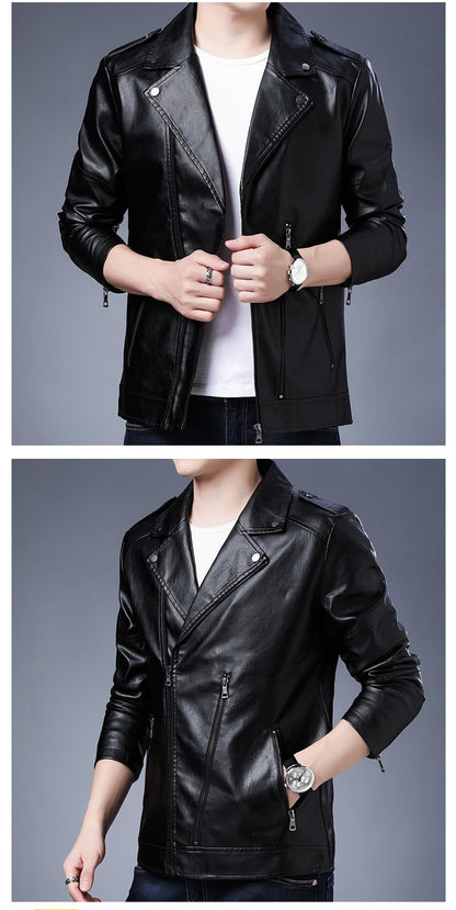 Men's Black PU Leather Jacket Men's  Zipper Leather Jacket Vintage Men's Leather Jacket Men's Leather Motorcycle Jacket