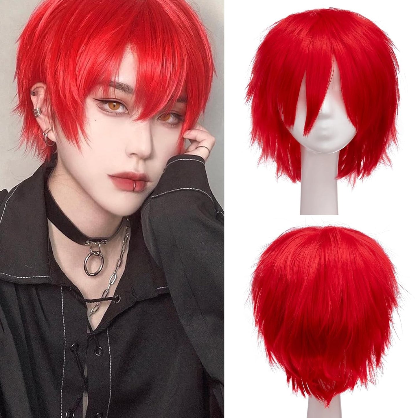 Short Roleplay Wig Fluffy Straight Synthetic Fiber Anime Wig Unisex Halloween Comic Convention Party Costume Wig