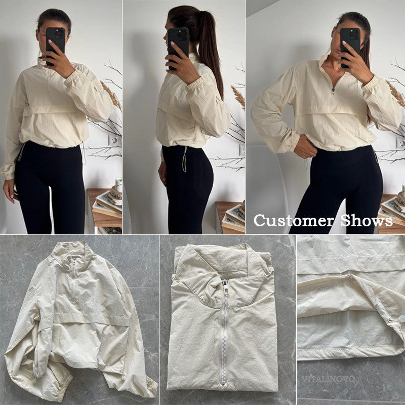 VITALINOVO Women's Athletic Jacket Lightweight Quarter Zip Pullover For Golf Hiking Running Windbreaker UPF50+ Waterproof Jacket